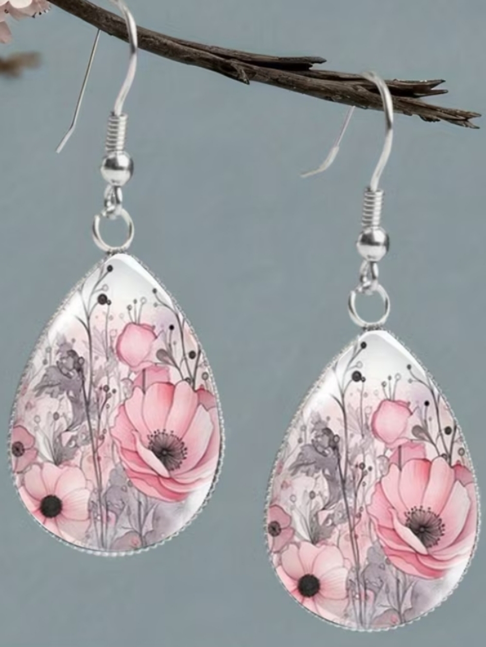 Pink Floral Teardrop Dangle Earrings - Women Jewelry